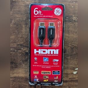 GE 6ft HDMI Cable with High Speed Ethernet Smart TV DVD DVR Gaming Computer HDTV